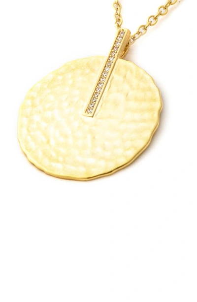 Rivka Friedman 18k Yellow Gold Clad Cz Textured Disc Pendant Necklace In 18k Gold Clad