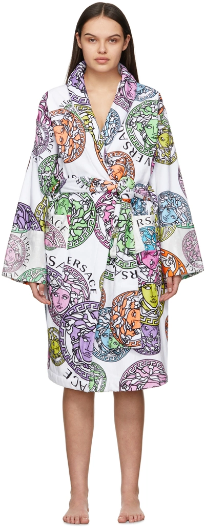 Shop Versace Multicolor All Over Medusa Print Robe In Z4587 Multi