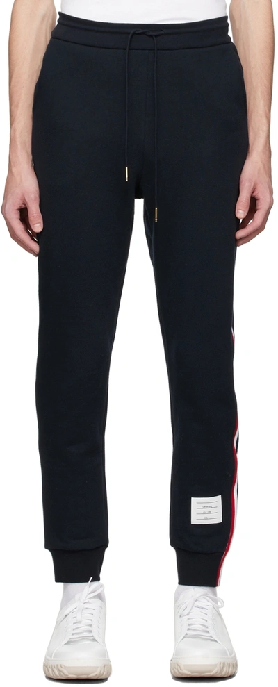 Shop Thom Browne Navy Loopback Classic Lounge Pants In 415 Navy
