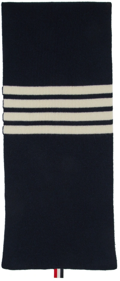 Shop Thom Browne Navy Full Needle Rib 4-bar Stripe Scarf In 415 Navy