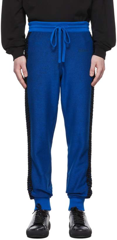 Shop Versace Blue La Greca Lounge Pants In 1u820 Sapphire