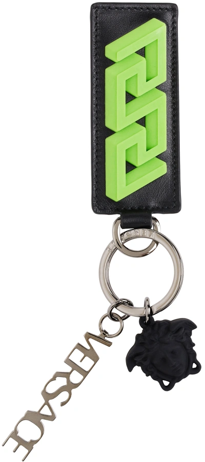 Shop Versace Black & Green 'la Greca' Keychain In 2g49e Neon