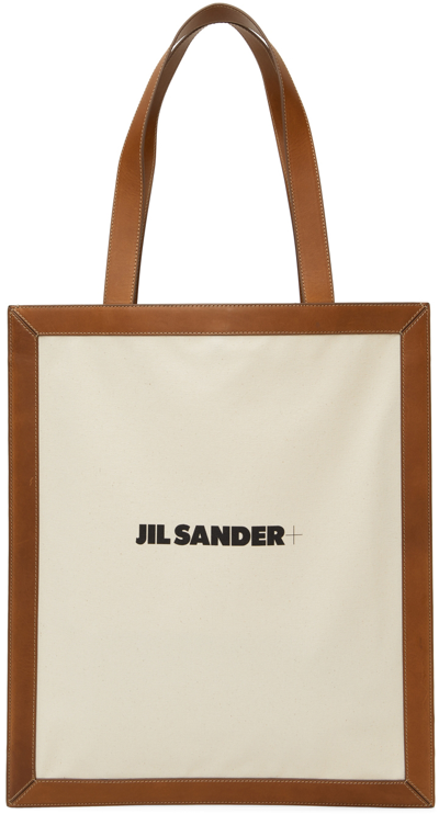 Shop Jil Sander Off-white Canvas Tote In 212 - Medium Brown