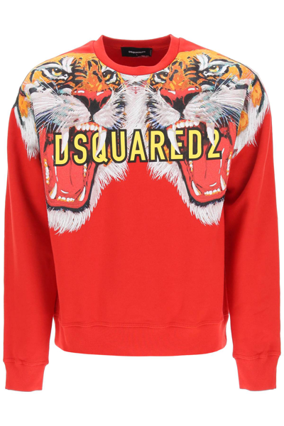 Shop Dsquared2 Double Tiger Print Sweatshirt In Red