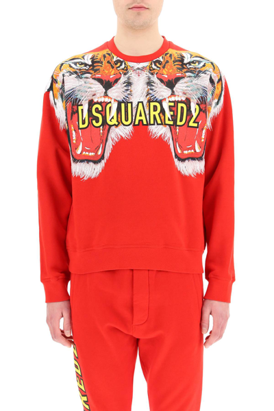 Shop Dsquared2 Double Tiger Print Sweatshirt In Red