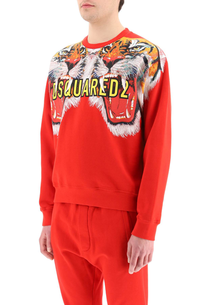 Shop Dsquared2 Double Tiger Print Sweatshirt In Red