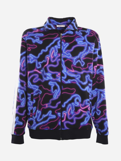 Shop Valentino Jersey Sweatshirt With All-over Neon Camou Print In Multicolor