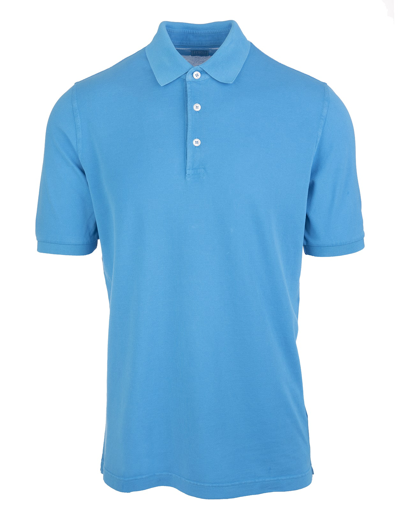 Shop Fedeli Azure Man Polo Shirt In Pique Cotton In Azzurro