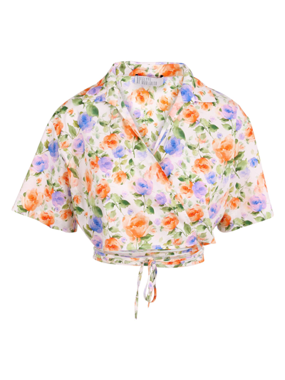 Shop Giuseppe Di Morabito Cropped Floral Cotton Shirt In Multicolor
