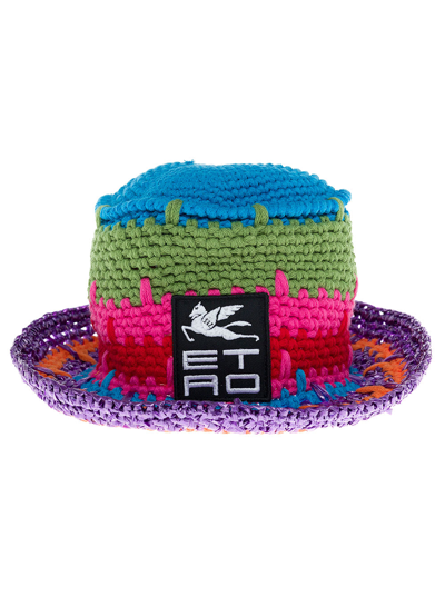 Shop Etro Multicolor Cotton Chrocet Hat With Logo