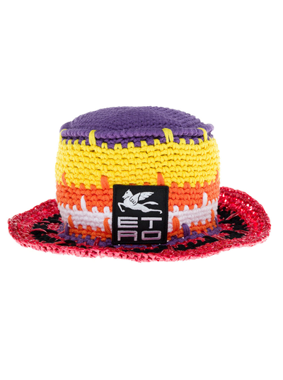Shop Etro Multicolor Cotton Chrocet Hat With Logo