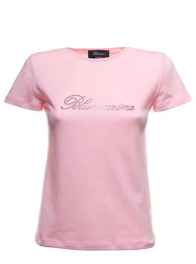 Shop Blumarine Pink Cotton T-shirt With Logo