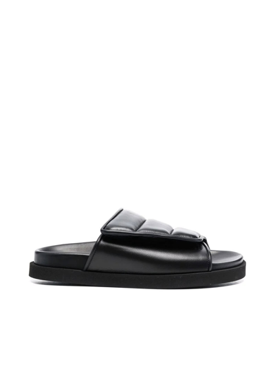 Shop Gia Borghini Upper: Stitched Puffy Veclro Strap In Nappaleather - Heel: 10mm Chunky Rubber Sole In Black