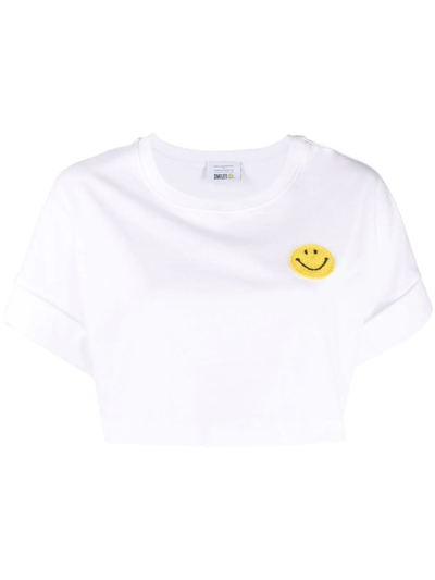 Shop Philosophy Di Lorenzo Serafini White Cotton Cropped T-shirt In Bianco