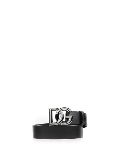 Shop Dolce & Gabbana Leather Belt With Crossed Logo In Nero