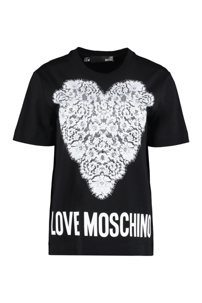 Shop Love Moschino Printed Cotton T-shirt In Black