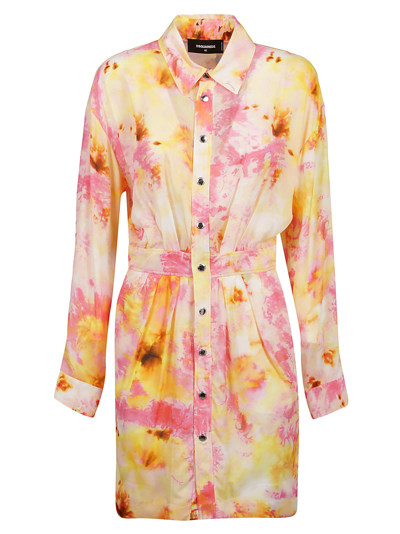 Shop Dsquared2 Gathered Shirt Dress In S Multicolor
