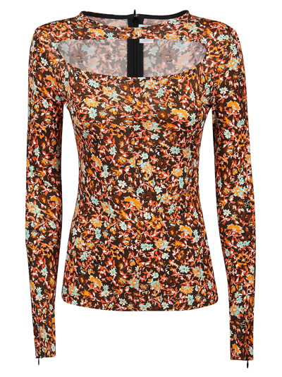 Shop Victoria Beckham Cut-out Detail Top In Brown/orange/turquoise