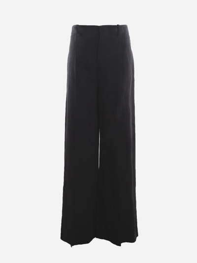 Shop Chloé Wide-leg Linen Trousers In Black
