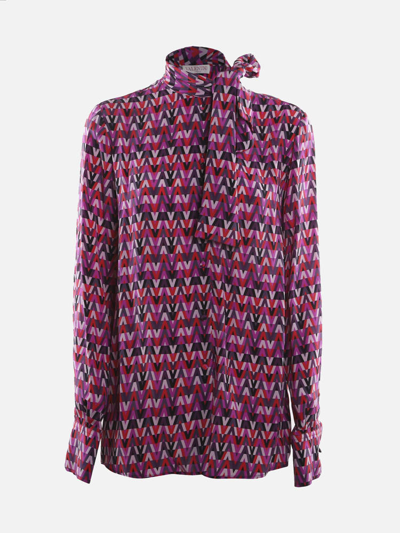 Shop Valentino Silk Shirt With All-over Optical V Print In Multicolor