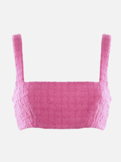 Shop Valentino Top In Wool And Silk With Tweed Processing In Eclectic Pink