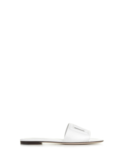 Shop Dolce & Gabbana Smooth Leather Slide Sandals In Bianco