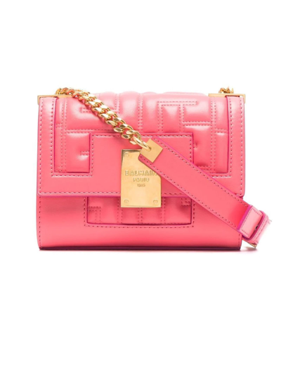 Shop Balmain Pink Leather 1945 Quilted Shoulder Bag In Corallo