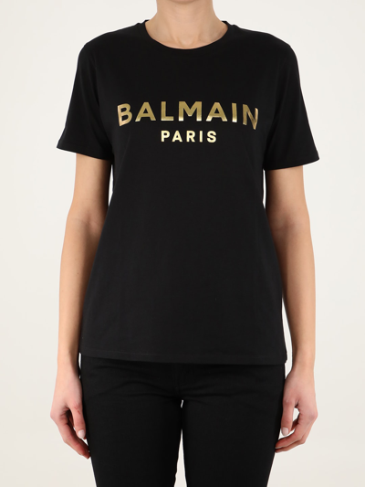 Shop Balmain Black T-shirt With Logo In Black/gold