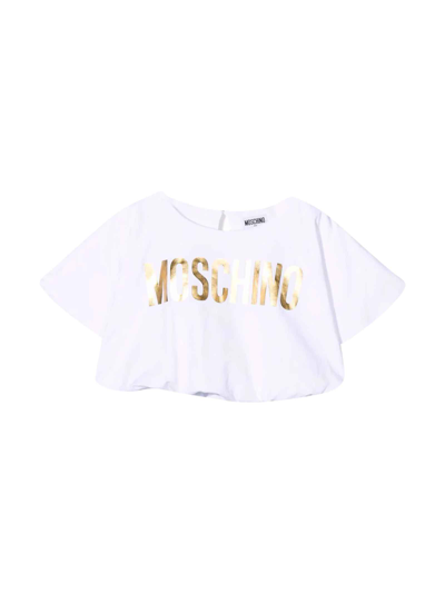Shop Moschino White T-shirt With Gold Logo In Bianco