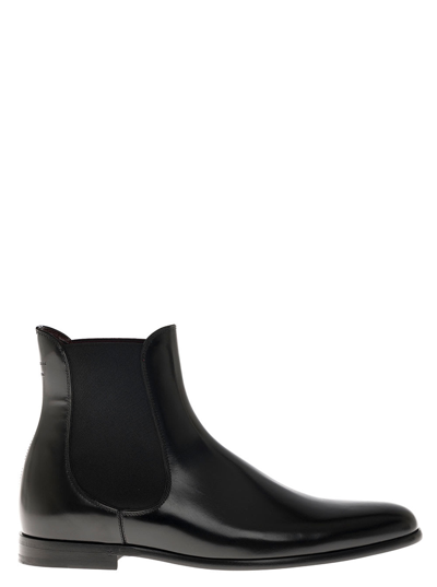 Shop Dolce & Gabbana Brushed Black Leather Ankle Boots