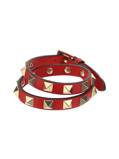 Shop Valentino Garavani Rockstud Double Twist Bracelet In Red