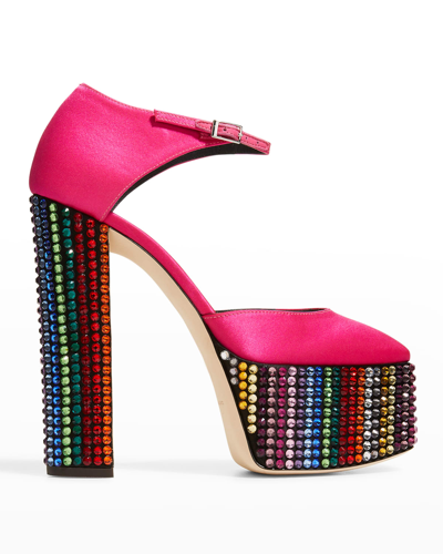 Shop Giuseppe Zanotti Raso Kuala Crystal Rainbow Platform Sandals