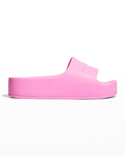 Shop Balenciaga Logo Chunky Slide Pool Sandals In Pink