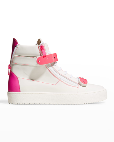 Shop Giuseppe Zanotti Men's Color-pop Double-zip High-top Sneakers In Wht/pink