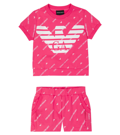 Shop Emporio Armani Cotton-blend T-shirt And Shorts Set In Fuchsia