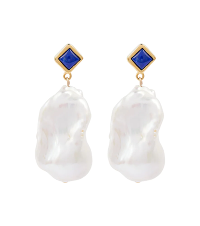 Shop Sophie Buhai Mer Large 18kt Gold Earrings With Lapis And Baroque Pearls