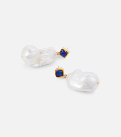 Shop Sophie Buhai Mer Large 18kt Gold Earrings With Lapis And Baroque Pearls