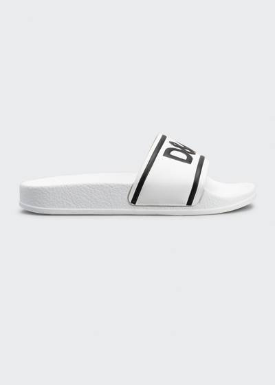 Shop Dolce & Gabbana Kid's Logo Two-tone Pool Slide Sandals, Kids In Bianconero