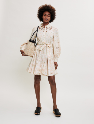 Maje Shirt Dress With Small Flower Print In Pink Flower | ModeSens