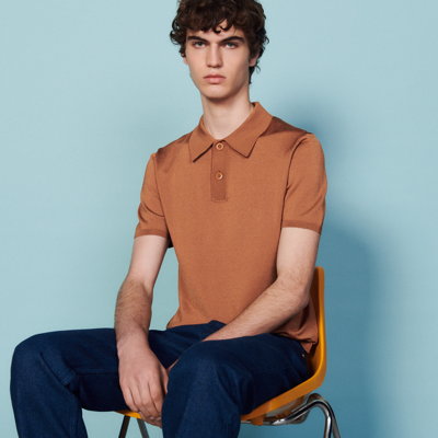 Shop Sandro Short-sleeve Knitted Polo Shirt In Brick-red