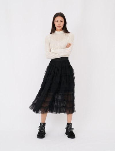 Josepha Ruffle-tiered Tulle Midi Skirt In Black