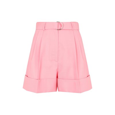 Shop Miu Miu Levantine Wool Belted Shorts Pants In Pink &amp; Purple