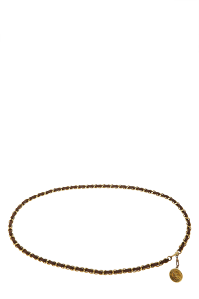Pre-owned Chanel Gold & Brown Leather Chain Belt