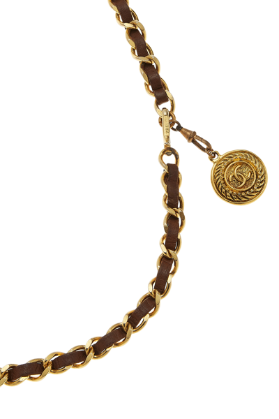 Pre-owned Chanel Gold & Brown Leather Chain Belt
