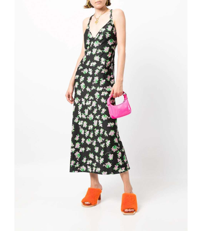 Shop Natasha Zinko Pixel Flower Slip Dress In Black/pink