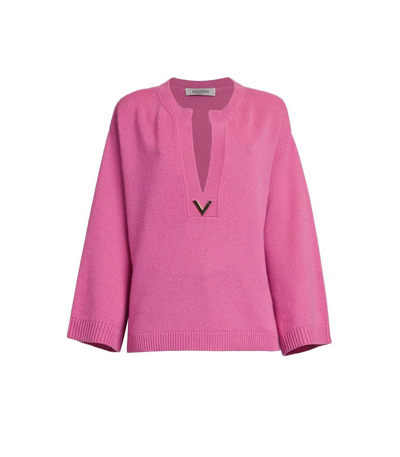 Shop Valentino Gold V Cashmere Sweater In Pink