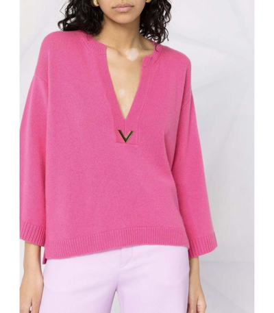 Shop Valentino Gold V Cashmere Sweater In Pink