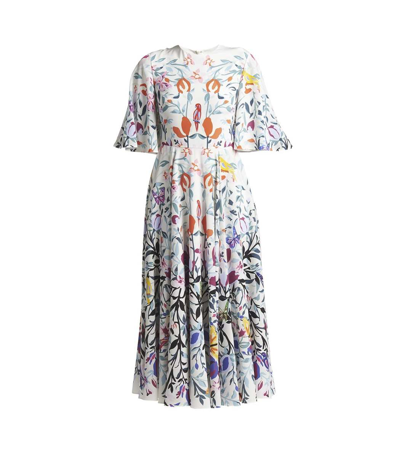Shop Valentino Floral-print Flutter-sleeve Silk Midi Dress In Multicolor