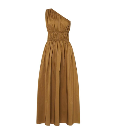 Matteau Women's Shirred Organic Cotton One-shoulder Maxi Dress In Brown |  ModeSens