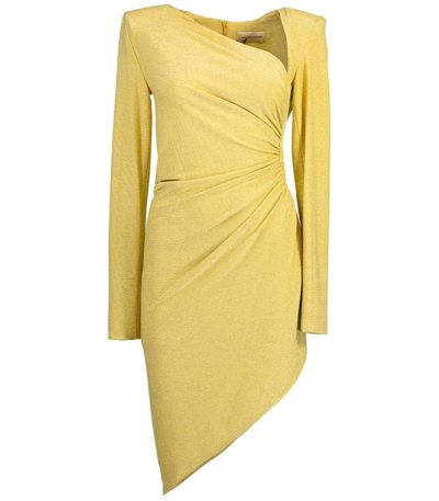 Shop Alexandre Vauthier Asymmetric Long Sleeve Dress In Amber